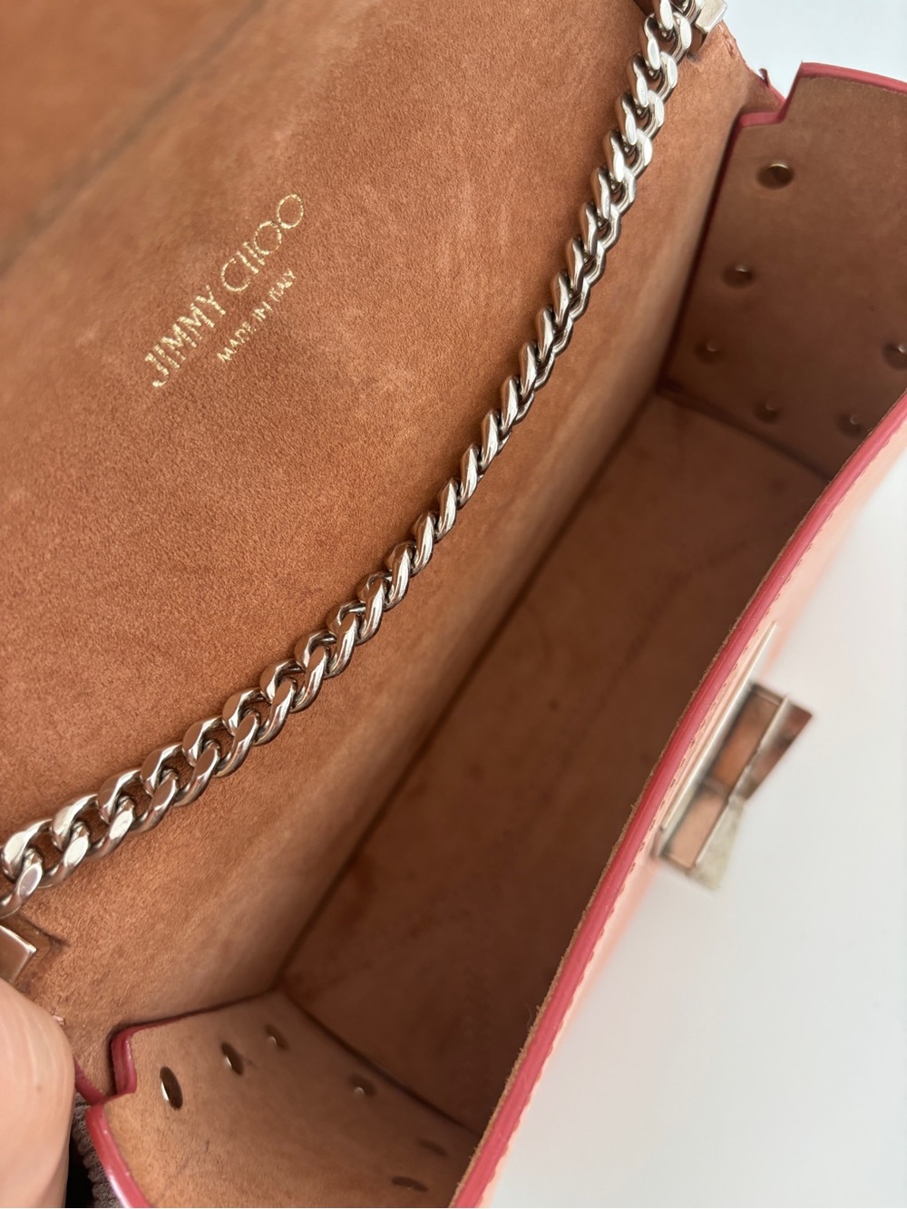 Jimmy Choo Peach Leather Crossbody with Silver Chain - Picture 8 of 12